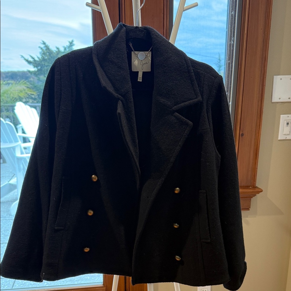 Joie Classic Black Pea Coat with Gold Accents